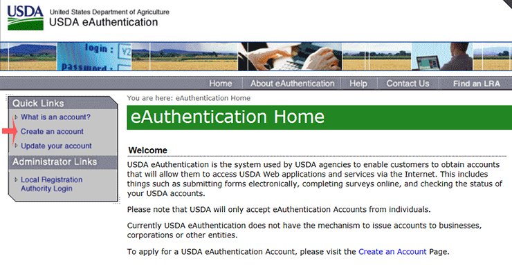 eAuthentication Home page